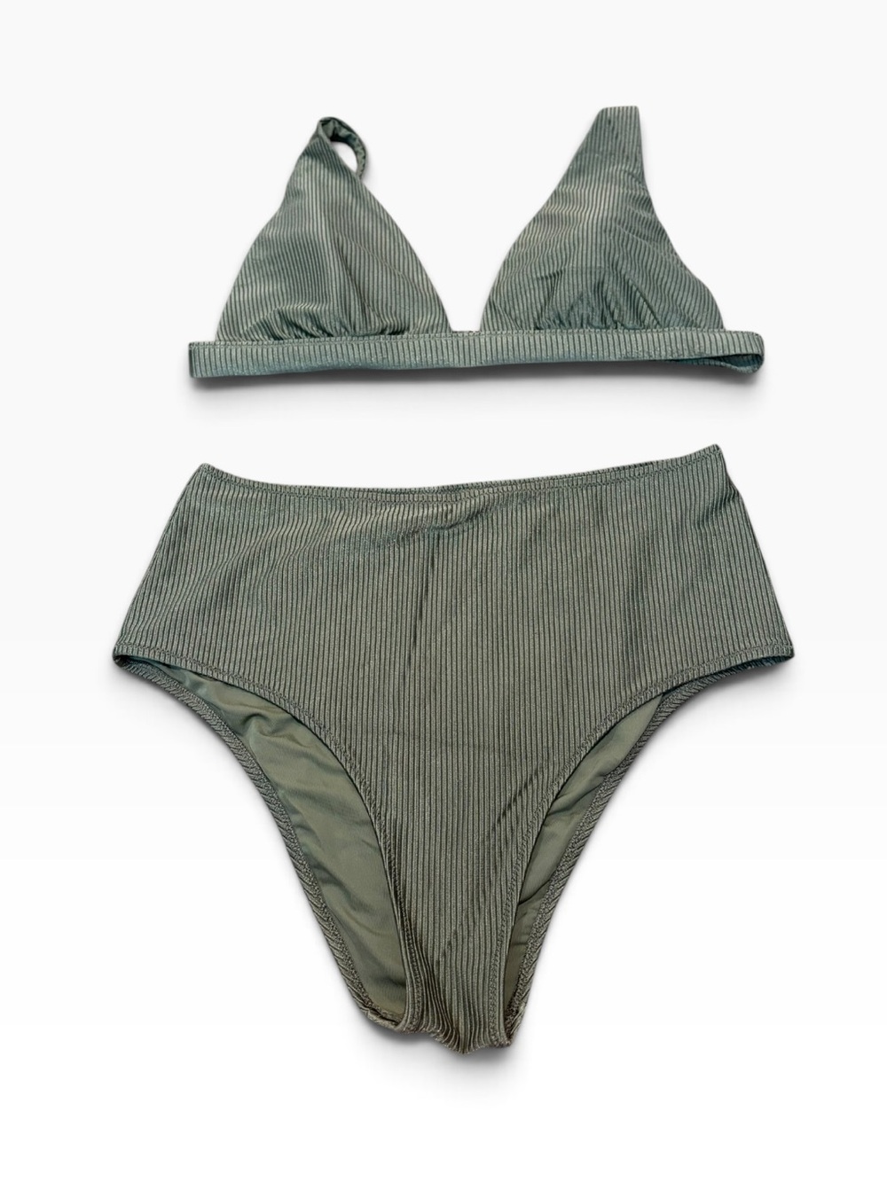 AERIE green shine rib high waisted cheeky bikini